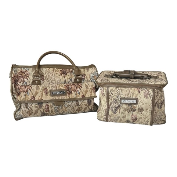 Jordache Handbags - Jordache Travel Bag & Train Case Set Floral Tapestry Print Vintage Luggage